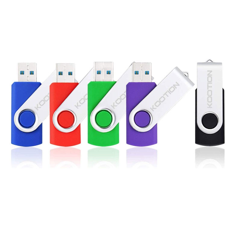 KOOTION 5 Pack 32GB USB 3.0 Flash Drives Swivel USB Stick Thumb Drives with High-Speed Transfer(Colors: Black, Blue, Green, Purple, Red) - Image 1